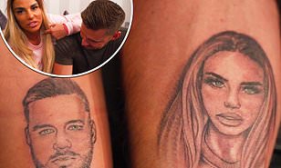 Katie Price and boyfriend Carl Woods reveal tattoos of each other’s faces in a sign of true love
